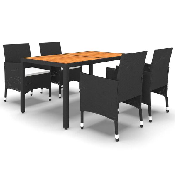 vidaXL Juego de comedor para jard&iacute;n 5 piezas rat&aacute;n sint&eacute;tico negro