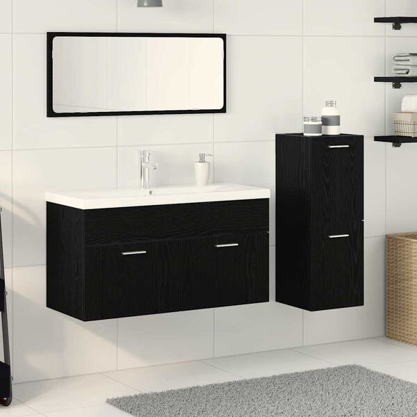 vidaXL Juego de muebles de ba&ntilde;o 4 pcs Roble Negro Madera de ingenier&iacute;a