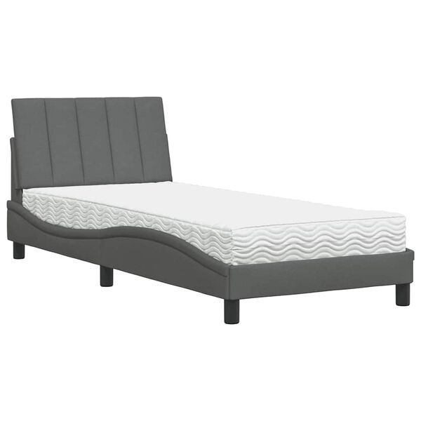vidaXL Cama con colch&oacute;n Hanko tela gris oscuro 90x190 cm