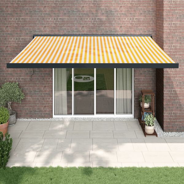 vidaXL Toldo retr&aacute;ctil aluminio y tela amarillo y blanco 4x3 m