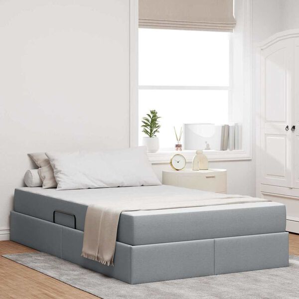 vidaXL Cama con almacenamiento y colchón Gris Claro 120 x 200 cm