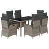 vidaXL Set comedor jard&iacute;n 7 pzas y cojines rat&aacute;n sint&eacute;tico gris