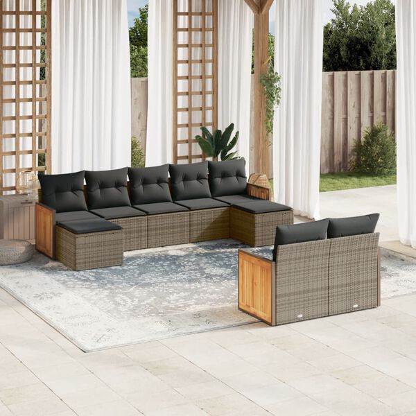 vidaXL Set de muebles de jardín 9 pzas y cojines ratán sintético gris