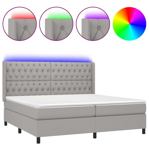 vidaXL Cama box spring con colch&oacute;n tela y LED gris claro 200x200 cm