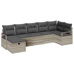 vidaXL Juego de Sof&aacute; con coj&iacute;n Manual 7 pcs Gris Claro rat&aacute;n sint&eacute;tico