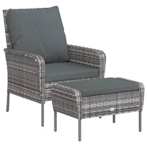 vidaXL Sill&oacute;n de jard&iacute;n con reposapi&eacute;s rat&aacute;n sint&eacute;tico gris