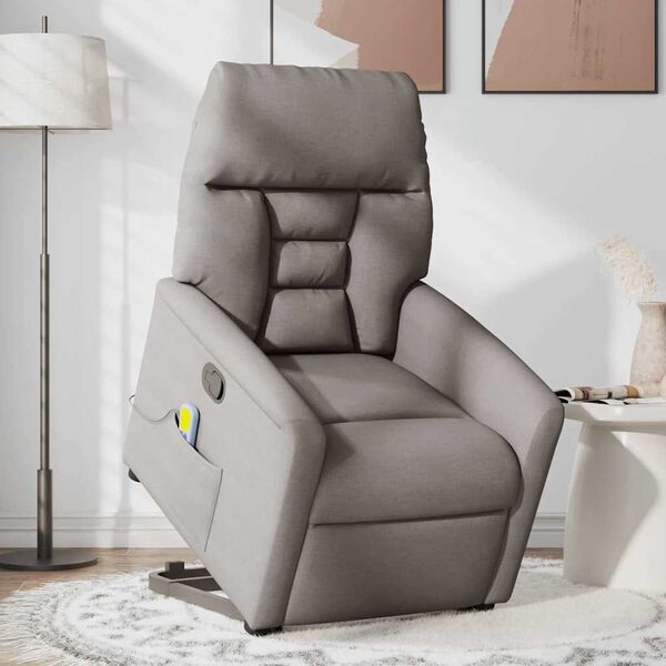 vidaXL Sill&oacute;n reclinable de masaje elevable tela gris taup&eacute;