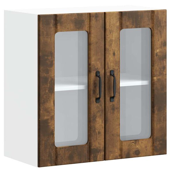 vidaXL Armario de cocina de pared con puerta de cristal "Lucca" de, madera de ingenier&iacute;a de roble ahumado