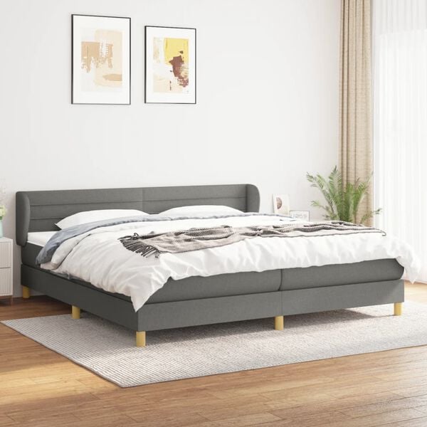 vidaXL Cama box spring con colch&oacute;n tela gris oscuro 200x200 cm