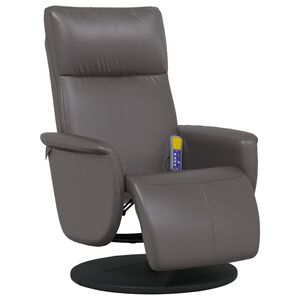 vidaXL Sill&oacute;n reclinable de masaje con reposapi&eacute;s cuero sint&eacute;tico gris