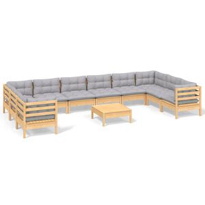 vidaXL Juego de muebles de jard&iacute;n 11 pzas y cojines madera pino gris