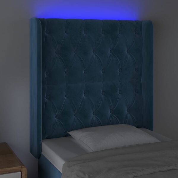 vidaXL Cabecero con LED de terciopelo azul oscuro 83x16x118/128 cm