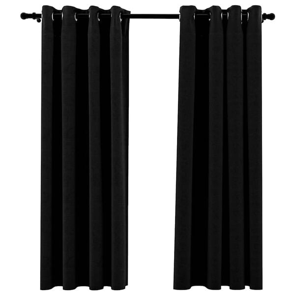 vidaXL Cortinas opacas con ojales look de lino 2 pzas negro 140x175 cm