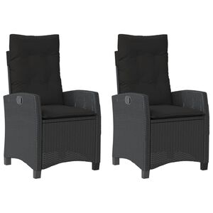 vidaXL Sillones reclinable jard&iacute;n cojines 2 uds rat&aacute;n sint&eacute;tico negro