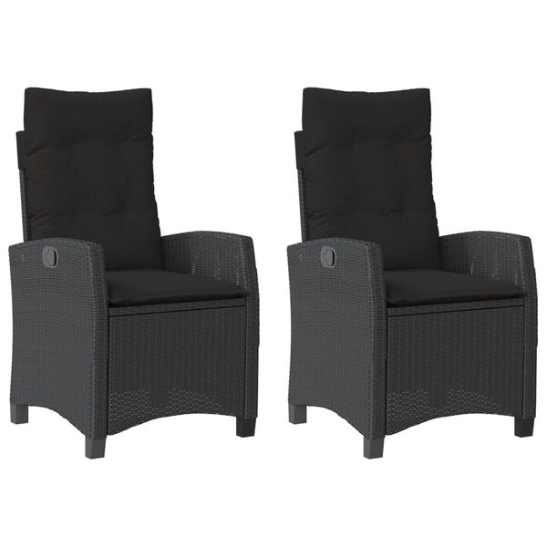 vidaXL Sillones reclinable jard&iacute;n cojines 2 uds rat&aacute;n sint&eacute;tico negro