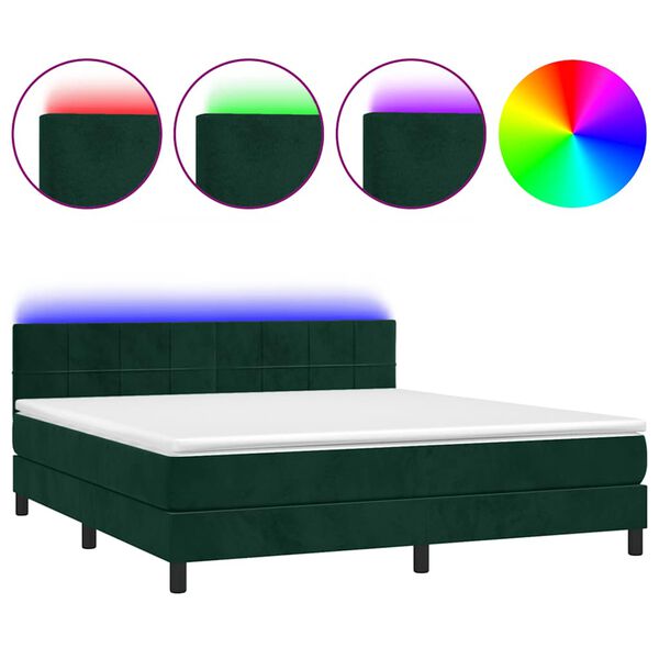 vidaXL Cama box spring colch&oacute;n y LED terciopelo verde oscuro 180x200cm