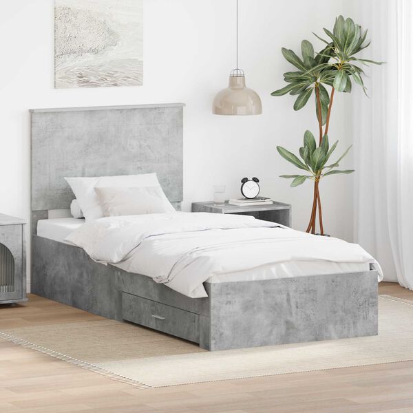 vidaXL Estructura de cama con cajón Gris Concreto y Plata 75 x 190 cm