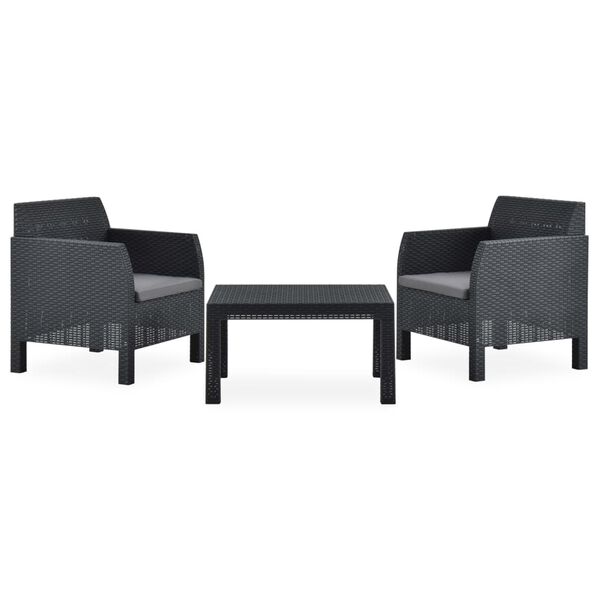 vidaXL Set de muebles jardín 3 piezas cojines PP ratán gris antracita