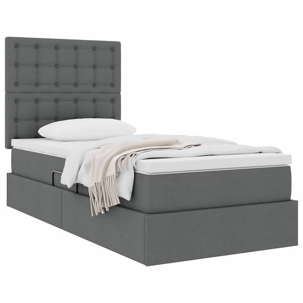 vidaXL Cama con almacenamiento y colch&oacute;n Gris oscuro 90 x 190 cm