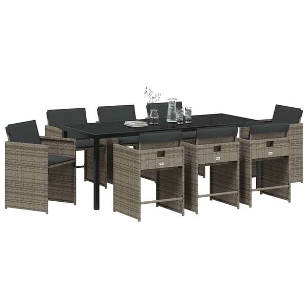vidaXL Conjunto de Comedor de Jard&iacute;n 9 pcs Gris rat&aacute;n sint&eacute;tico
