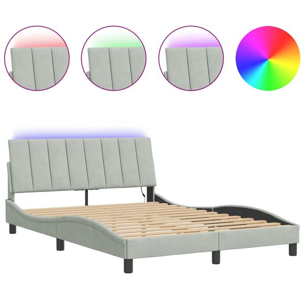 vidaXL Estructura de cama con LED sin colch&oacute;n Hanko terciopelo gris claro 140x190 cm