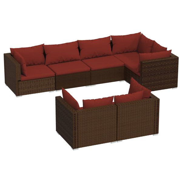 vidaXL Set muebles de jard&iacute;n 7 piezas y cojines rat&aacute;n sint&eacute;tico marr&oacute;n