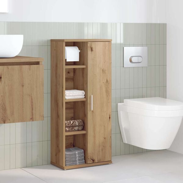 vidaXL Mueble de ba&ntilde;o con portarrollos roble artisan 39x22x90 cm
