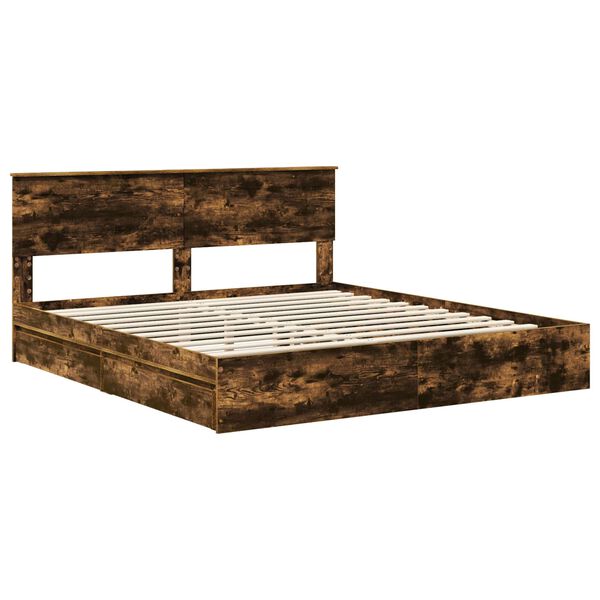 vidaXL Cama con almacenamiento con cabecera Roble ahumado 200 x 200 cm