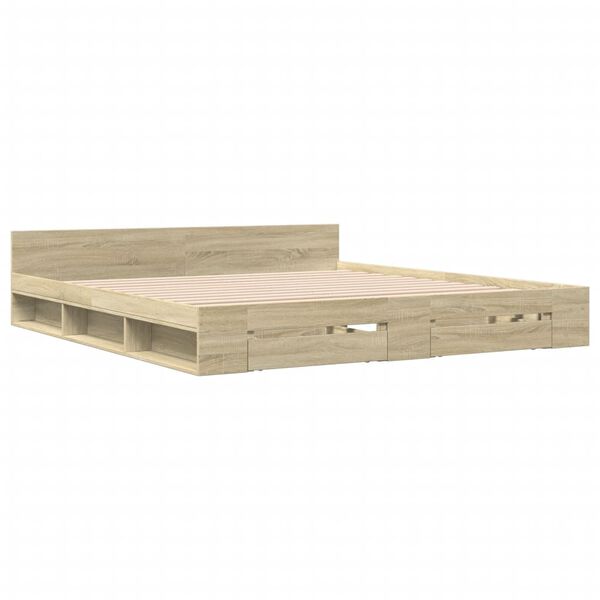 vidaXL Cama con cajones madera ingenier&iacute;a roble Sonoma 200x200 cm