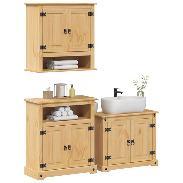 vidaXL Juego de muebles de ba&ntilde;o Corona 3 pzas madera maciza pino