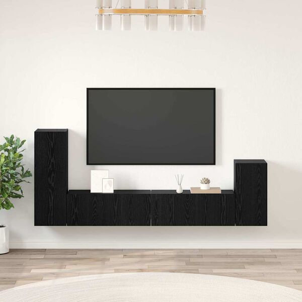 vidaXL Mueble de TV de Pared 3 pcs Roble Negro Madera de ingenier&iacute;a