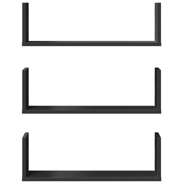 vidaXL Estantes de pared 3 uds madera de ingeniería negro 58x18x18 cm