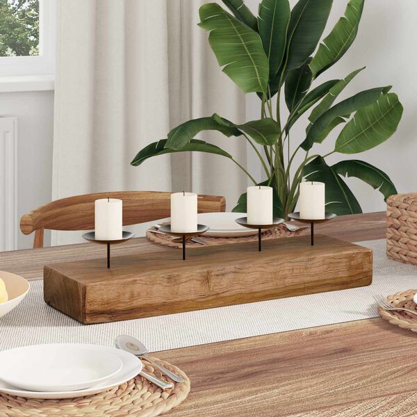 vidaXL Porta velas Natural 50 x 15 x 10 cm Madera maciza de Teca