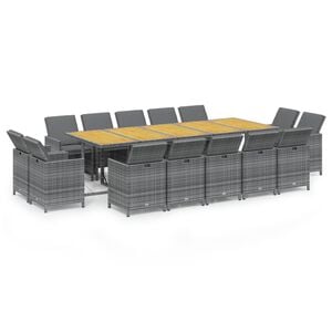 vidaXL Set comedor jard&iacute;n 15 pzas y cojines rat&aacute;n sint&eacute;tico gris