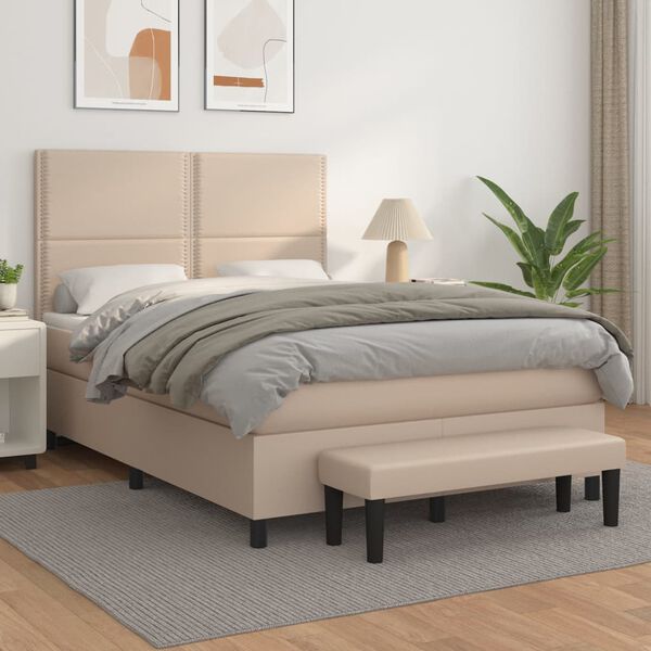 vidaXL Cama box spring con colchón cuero sintético capuchino 140x200cm