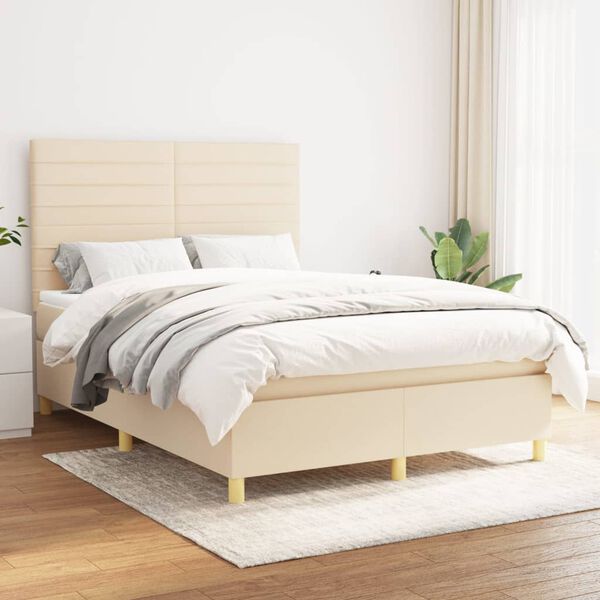 vidaXL Cama box spring con colch&oacute;n tela color crema 140x190 cm