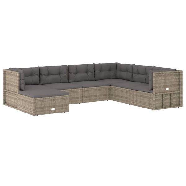 vidaXL Set de muebles de jardín 7 pzas y cojines ratán sintético gris