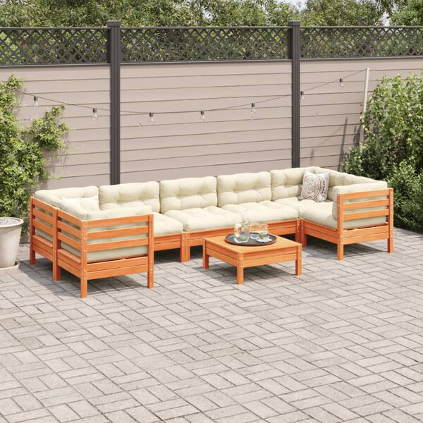vidaXL Set de sofás jardín 8 pzas con cojines madera pino marrón cera