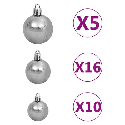 vidaXL Set de bolas navideñas 120 pzas con pico 300 LED blanco y gris