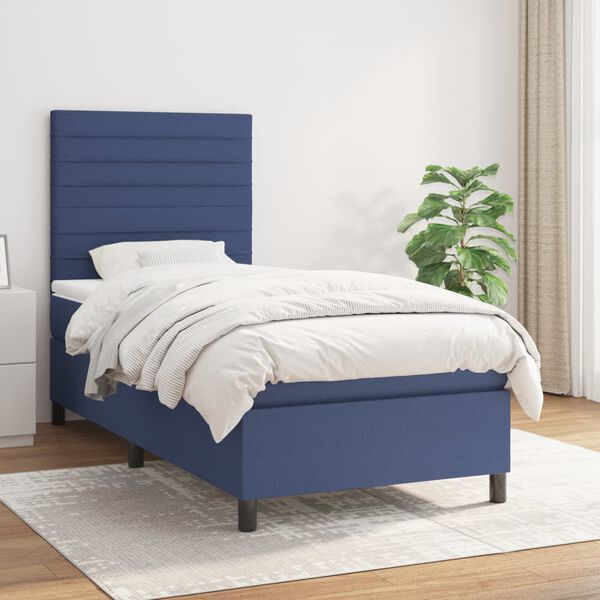 vidaXL Cama box spring con colch&oacute;n tela azul 80x200 cm