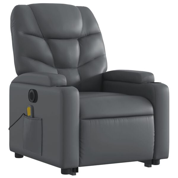 vidaXL Sill&oacute;n de masaje elevable el&eacute;ctrico cuero sint&eacute;tico gris