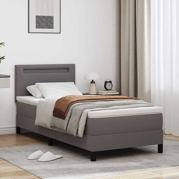 vidaXL Estructura de cama con colchón Gris 90 x 190 cm Cuero sintético