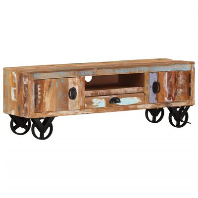 vidaXL Mueble de TV con ruedas madera maciza reciclada 110x30x37 cm