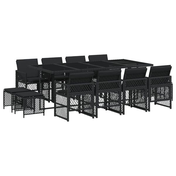 vidaXL Set comedor de jard&iacute;n con cojines 13 pzas rat&aacute;n sint&eacute;tico negro
