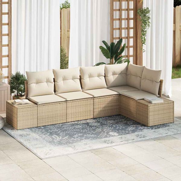 vidaXL Conjunto de sofá de jardín 5 pcs Beige y Crema ratán sintético