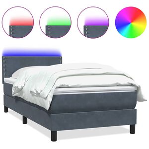 vidaXL Cama box spring con colch&oacute;n y LED terciopelo gris oscuro 90x220 cm