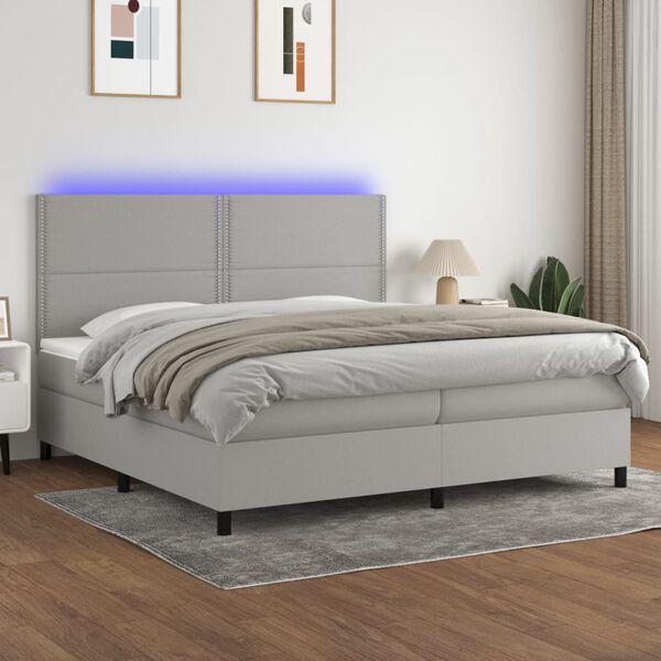vidaXL Cama box spring con colch&oacute;n tela y LED gris claro 200x200 cm