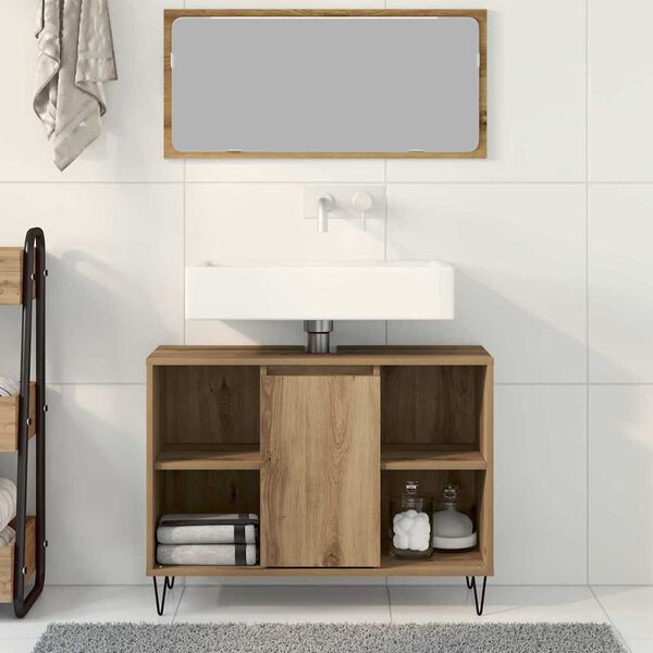 vidaXL Gabinete de Baño con estante Roble artesanal 80 x 33 x 60 cm