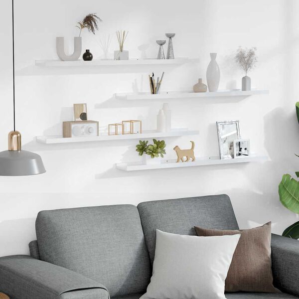 vidaXL Estantes de pared 4 unidades blanco brillo 80x9x3 cm