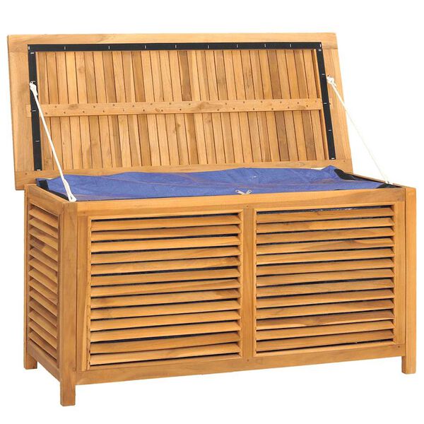 vidaXL Caja de almacenaje de jard&iacute;n con bolsa teca maciza 114x50x58 cm